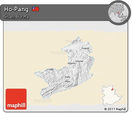 Classic Style 3D Map of Ho-Pang, single color outside
