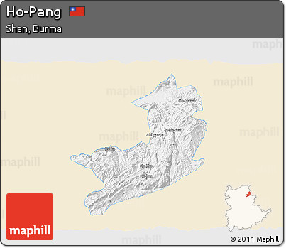 Classic Style 3D Map of Ho-Pang, single color outside