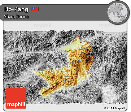 Physical 3D Map of Ho-Pang, desaturated