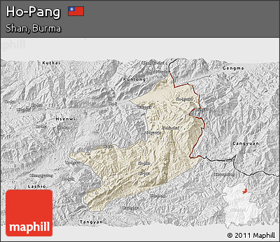 Shaded Relief 3D Map of Ho-Pang, desaturated