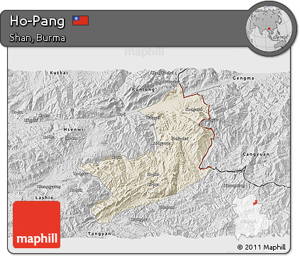 Shaded Relief 3D Map of Ho-Pang, desaturated
