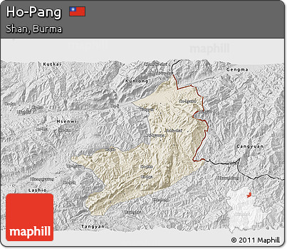 Shaded Relief 3D Map of Ho-Pang, desaturated