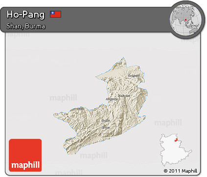Shaded Relief 3D Map of Ho-Pang, single color outside