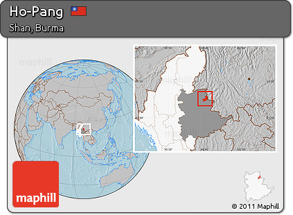 Gray Location Map of Ho-Pang, highlighted country, highlighted parent region, hill shading