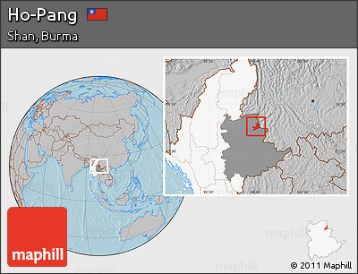Gray Location Map of Ho-Pang, highlighted country, highlighted parent region, hill shading