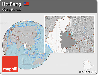 Gray Location Map of Ho-Pang, highlighted country, highlighted parent region, hill shading