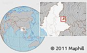 Gray Location Map of Ho-Pang, highlighted country, hill shading