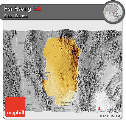 Physical 3D Map of Hsi Hseng, desaturated