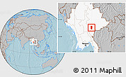 Gray Location Map of Hsi Hseng, highlighted country, hill shading