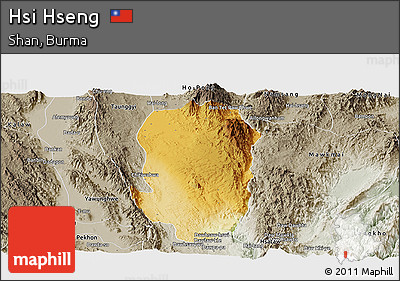 Physical Panoramic Map of Hsi Hseng, semi-desaturated