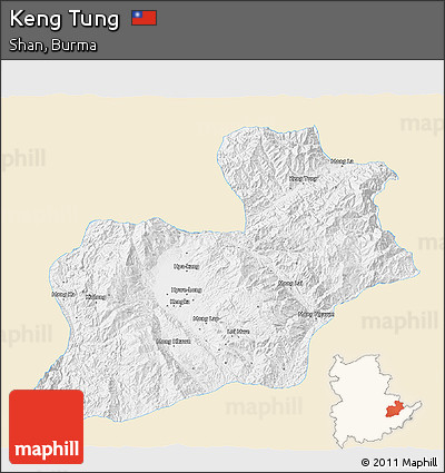 Classic Style 3D Map of Keng Tung, single color outside