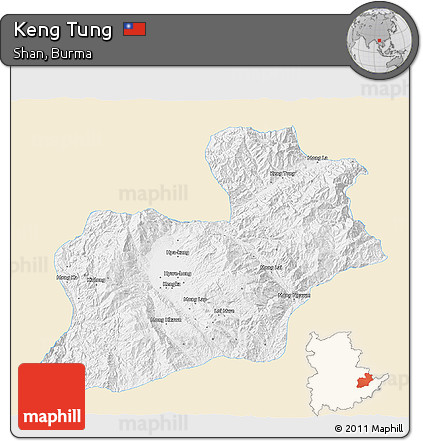 Classic Style 3D Map of Keng Tung, single color outside