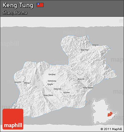 Gray 3D Map of Keng Tung, single color outside