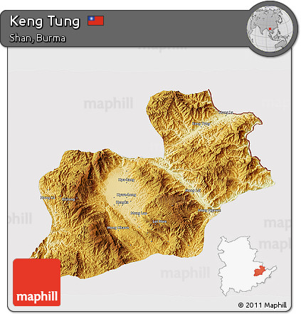 Physical 3D Map of Keng Tung, cropped outside
