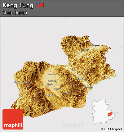 Physical 3D Map of Keng Tung, cropped outside