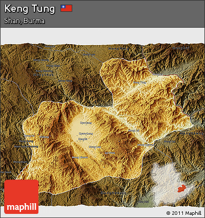 Physical 3D Map of Keng Tung, darken