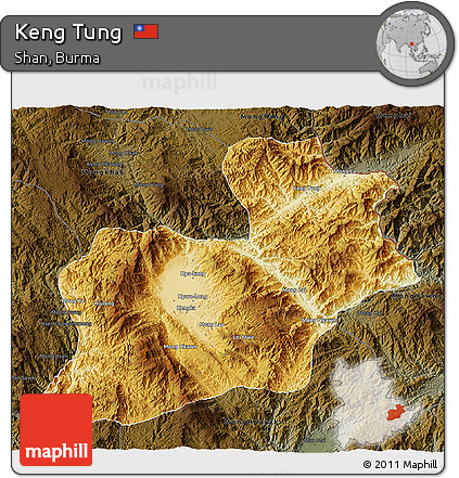 Physical 3D Map of Keng Tung, darken