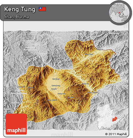 Physical 3D Map of Keng Tung, lighten, desaturated