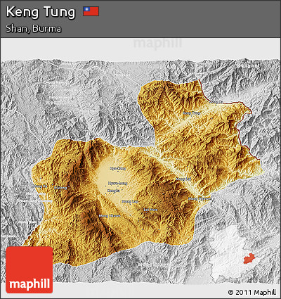 Physical 3D Map of Keng Tung, lighten, desaturated
