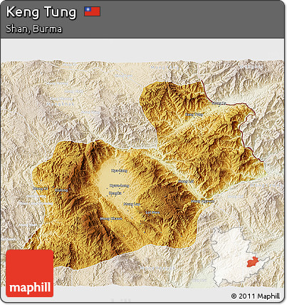 Physical 3D Map of Keng Tung, lighten