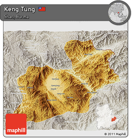 Physical 3D Map of Keng Tung, lighten, semi-desaturated