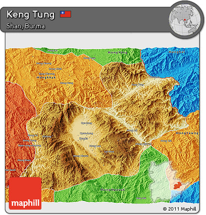 Physical 3D Map of Keng Tung, political outside