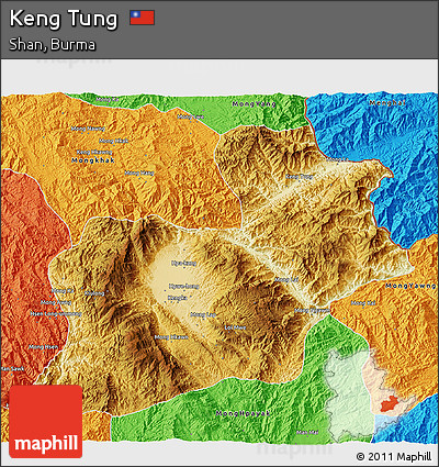 Physical 3D Map of Keng Tung, political outside