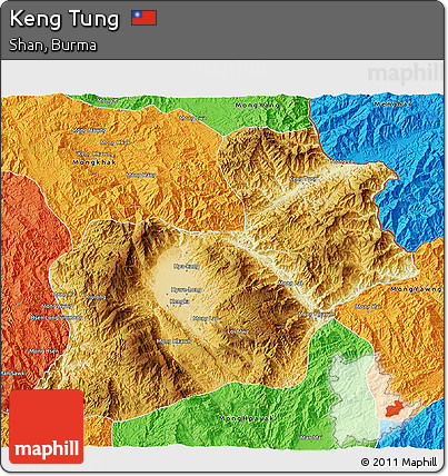 Physical 3D Map of Keng Tung, political outside
