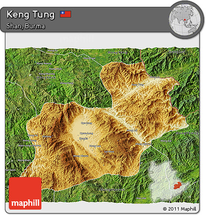 Physical 3D Map of Keng Tung, satellite outside