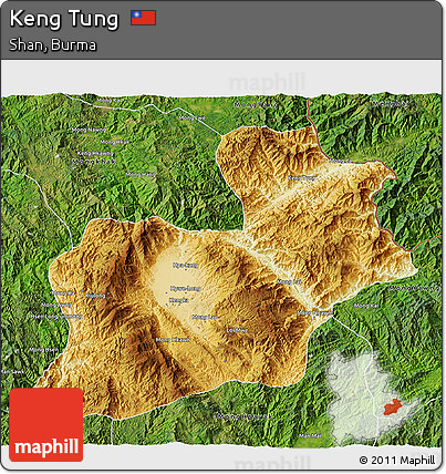 Physical 3D Map of Keng Tung, satellite outside