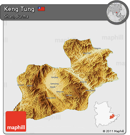 Physical 3D Map of Keng Tung, single color outside