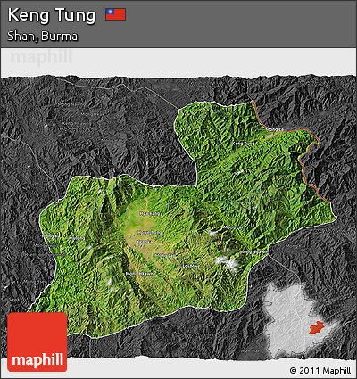 Satellite 3D Map of Keng Tung, darken, desaturated