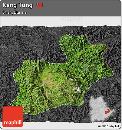 Satellite 3D Map of Keng Tung, darken, desaturated
