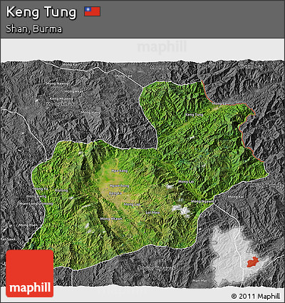 Satellite 3D Map of Keng Tung, desaturated