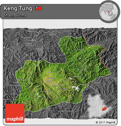 Satellite 3D Map of Keng Tung, desaturated