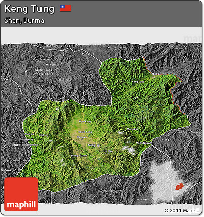 Satellite 3D Map of Keng Tung, desaturated