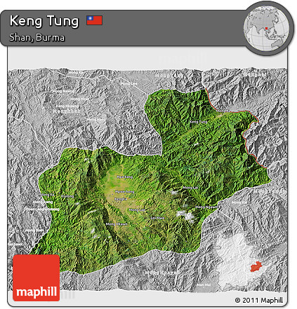 Satellite 3D Map of Keng Tung, lighten, desaturated