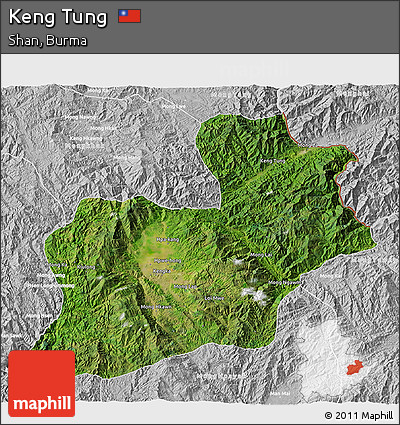 Satellite 3D Map of Keng Tung, lighten, desaturated