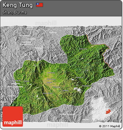 Satellite 3D Map of Keng Tung, lighten, desaturated