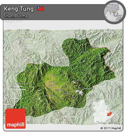 Satellite 3D Map of Keng Tung, lighten