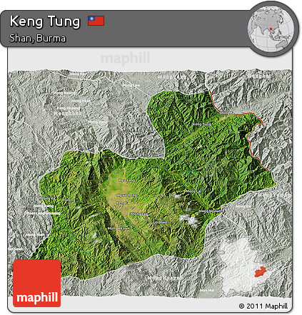 Satellite 3D Map of Keng Tung, lighten, semi-desaturated