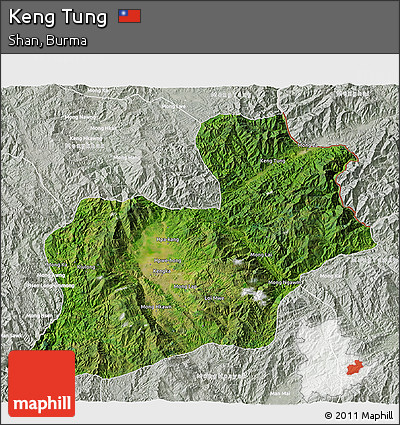 Satellite 3D Map of Keng Tung, lighten, semi-desaturated