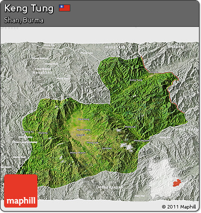 Satellite 3D Map of Keng Tung, lighten, semi-desaturated