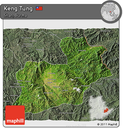 Satellite 3D Map of Keng Tung, semi-desaturated