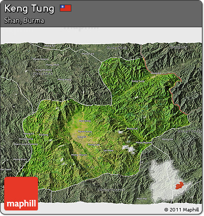 Satellite 3D Map of Keng Tung, semi-desaturated