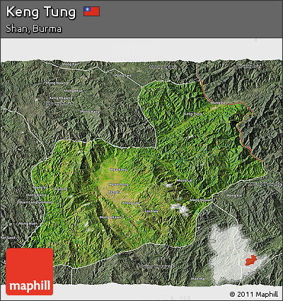 Satellite 3D Map of Keng Tung, semi-desaturated