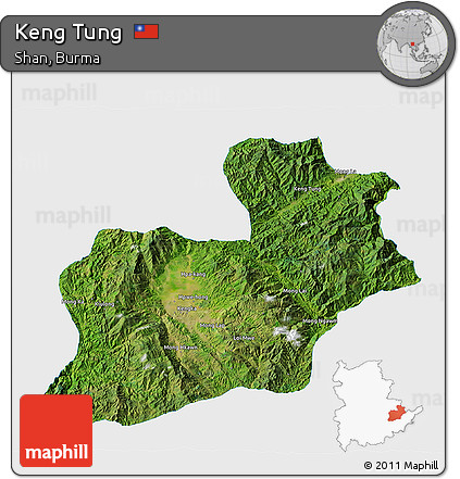 Satellite 3D Map of Keng Tung, single color outside