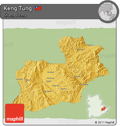 Savanna Style 3D Map of Keng Tung, single color outside
