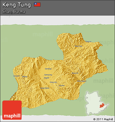 Savanna Style 3D Map of Keng Tung, single color outside
