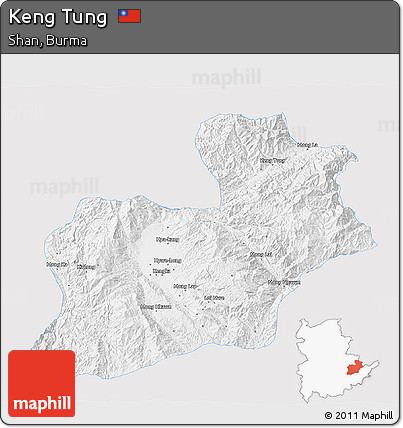 Silver Style 3D Map of Keng Tung, single color outside